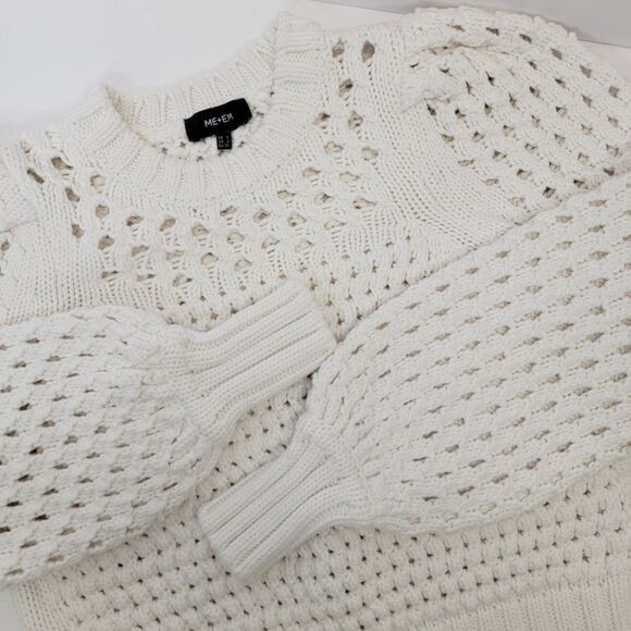 ME+EM Sweaters - ME+EM Women's White Cotton Open Stitch Knitted LS Weekend Jumper Size US 6 EUC